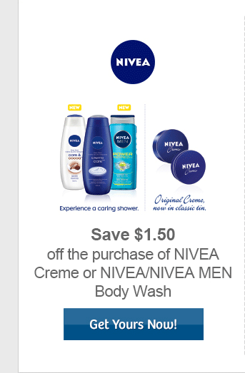 Save $1.50 off the purchase of NIVEA Creme or NIVEA Body Wash