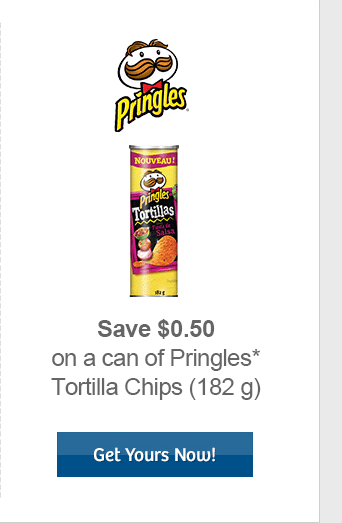 Save $0.50 on a can of Pringles* Tortilla Chips (182 g)